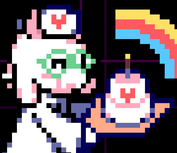 Ralsei in his cute doctor outfit holding a cake